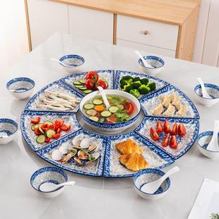 青花陶瓷盘子家用扇形盘套装 中式 餐具网红拼盘组合