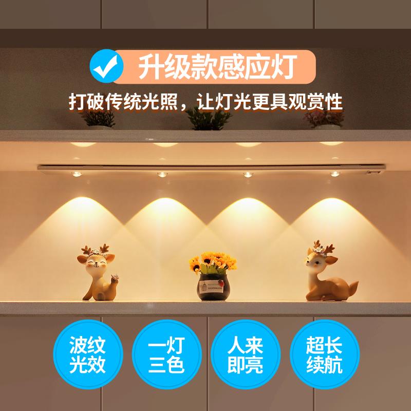 人体感应灯带led充电 无线自粘猫眼衣柜橱柜灯免开槽酒柜柜子灯条
