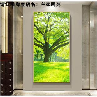 高清玄關畫綠色大樹風景畫進門走廊墻萬年青晶瓷畫森林樹木壁掛畫