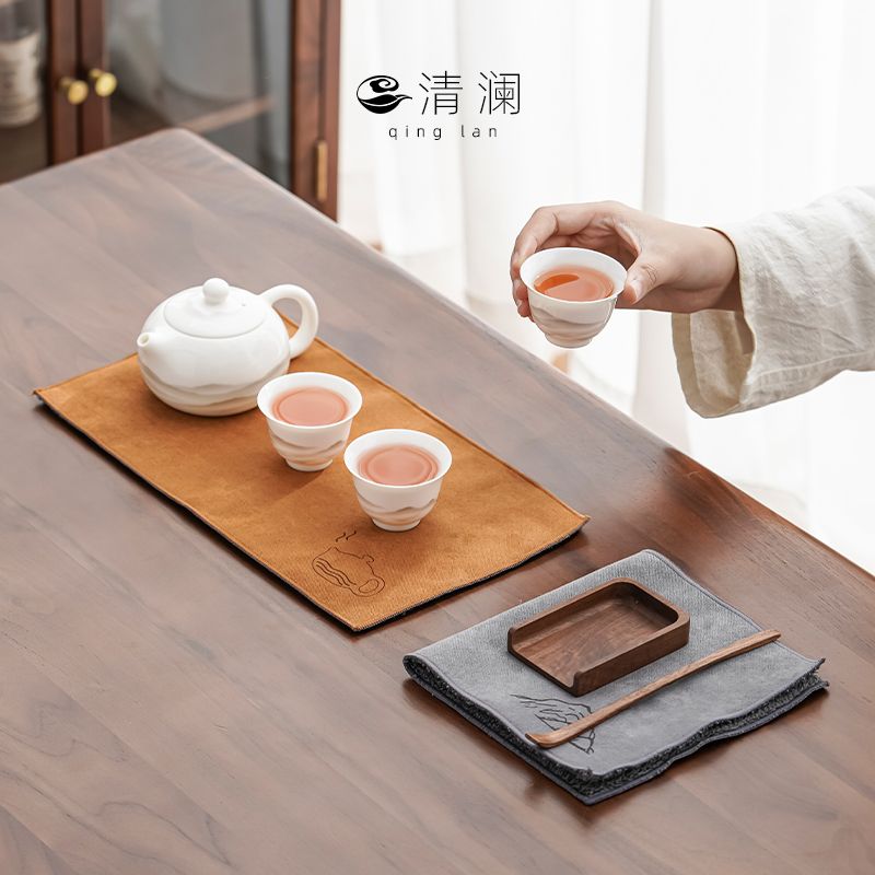 清澜毛绒吸水茶巾中式高档功夫茶具配件家用茶布泡茶专用茶桌布