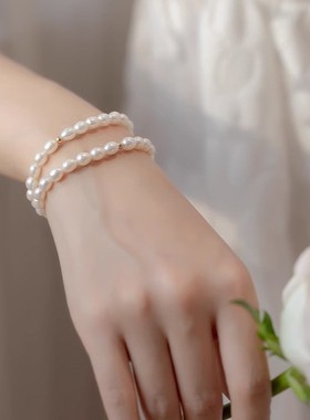S925纯银天然强光淡水珍珠时尚小众气质优雅百搭手链高级感手串