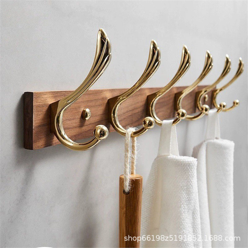 无痕木质北欧风胡桃木挂钩玄关衣帽挂衣钩简约现代门后收纳神器