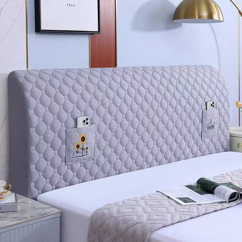 桃皮绒材质现简约全包床头罩防尘万能通用保护罩实木防撞