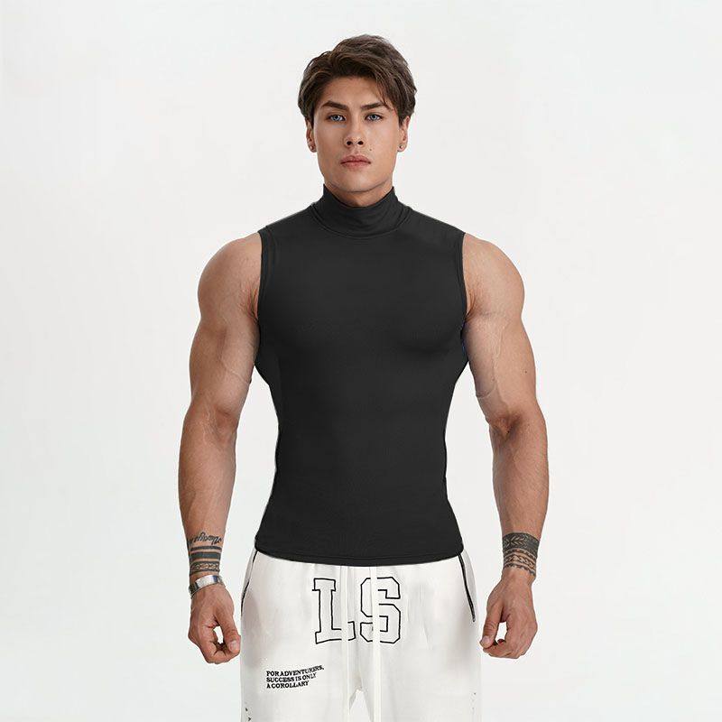 运动健身背心男高领速干坎肩背心训练服篮球紧身衣弹力透气 休闲T