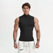 运动健身背心男高领速干坎肩背心训练服篮球紧身衣弹力透气 休闲T