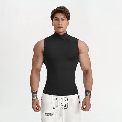 运动健身背心男高领速干坎肩背心训练服篮球紧身衣弹力透气 休闲T