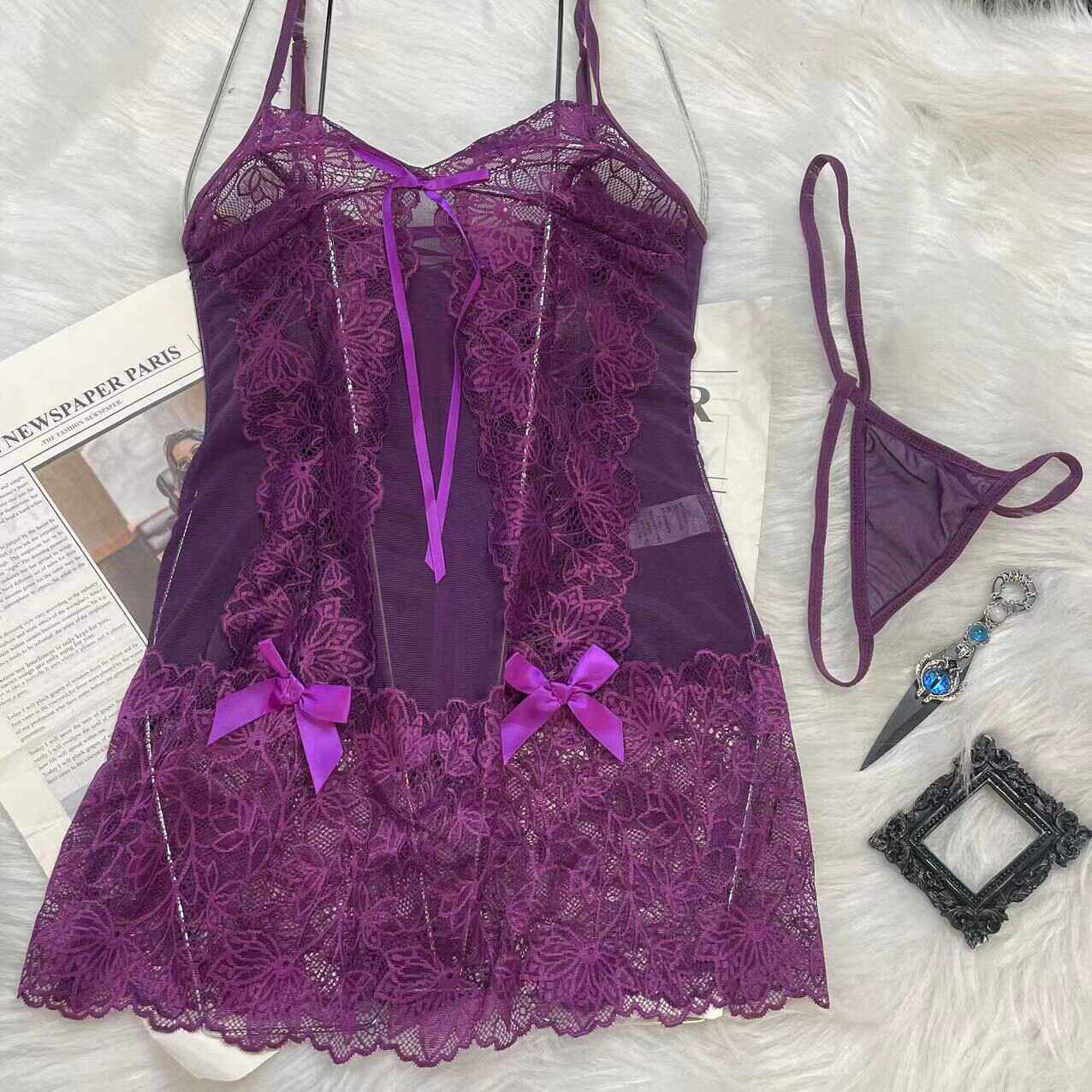 林妹妹linmeimei 性感紫色带韵味欧美风格文胸套装