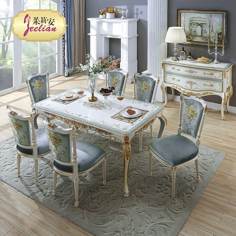 茱莉安欧式客厅实木雕刻餐桌椅组合法式浪漫手绘花卉描金箔饭桌-封面