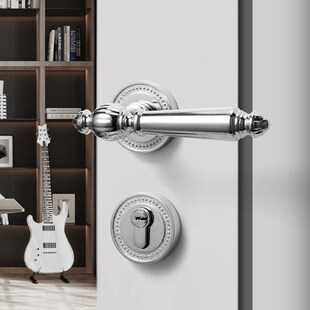 卧室门锁法式复古门把手金亮w银轻奢分体锁室内欧式家用双开木门