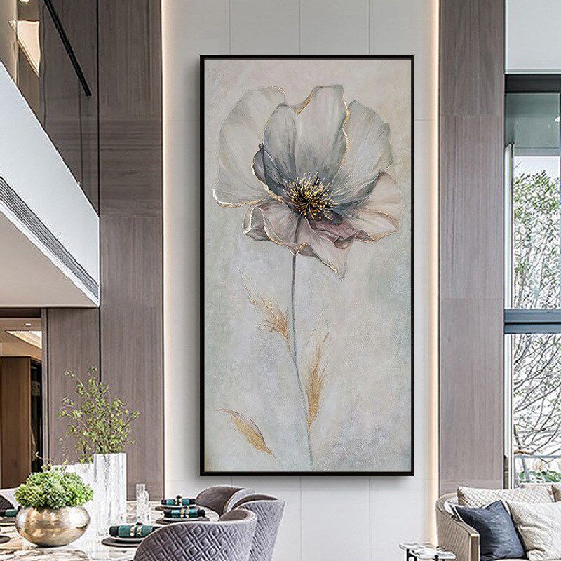 手绘油画花卉玄关画现代轻奢x竖版落地挂画走廊过道正对门装饰画