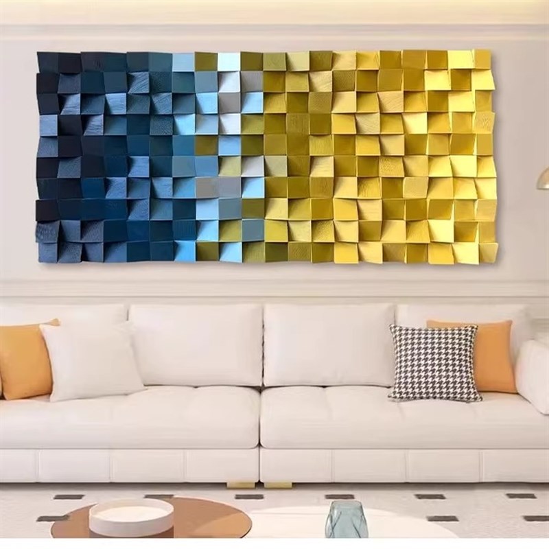 实木方块画马赛克立体画u现代简约装饰画玄关木块装置画卧室壁画图片