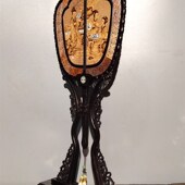 古玩古董老物件旧货老黑檀木精雕琴棋书画侍女图T宫扇屏风插屏摆