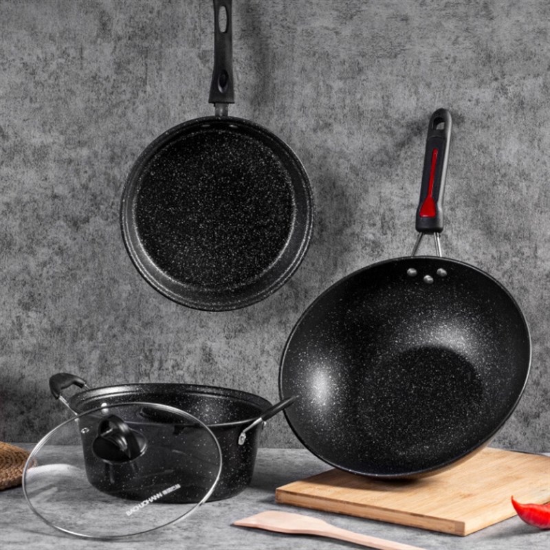 巴赫 麦饭石g不粘锅三件套BH-MB01(一代)少油烟 不粘锅 可批