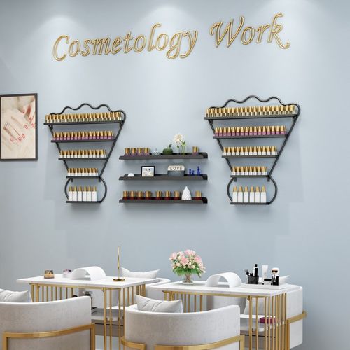 源头工厂c铁质墙上美甲展示架简约指甲油货架金色壁挂置物架