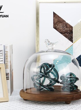 客厅餐桌样品间玻璃摆件北欧桌面收纳项链首饰带盖.杂物置物盒