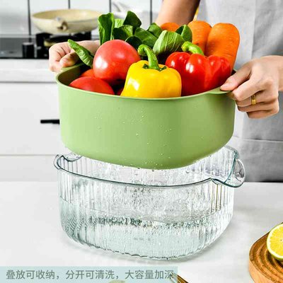 高颜值蔬菜特大号加厚塑料双层沥水篮家用多功能置物收纳篮洗菜篮