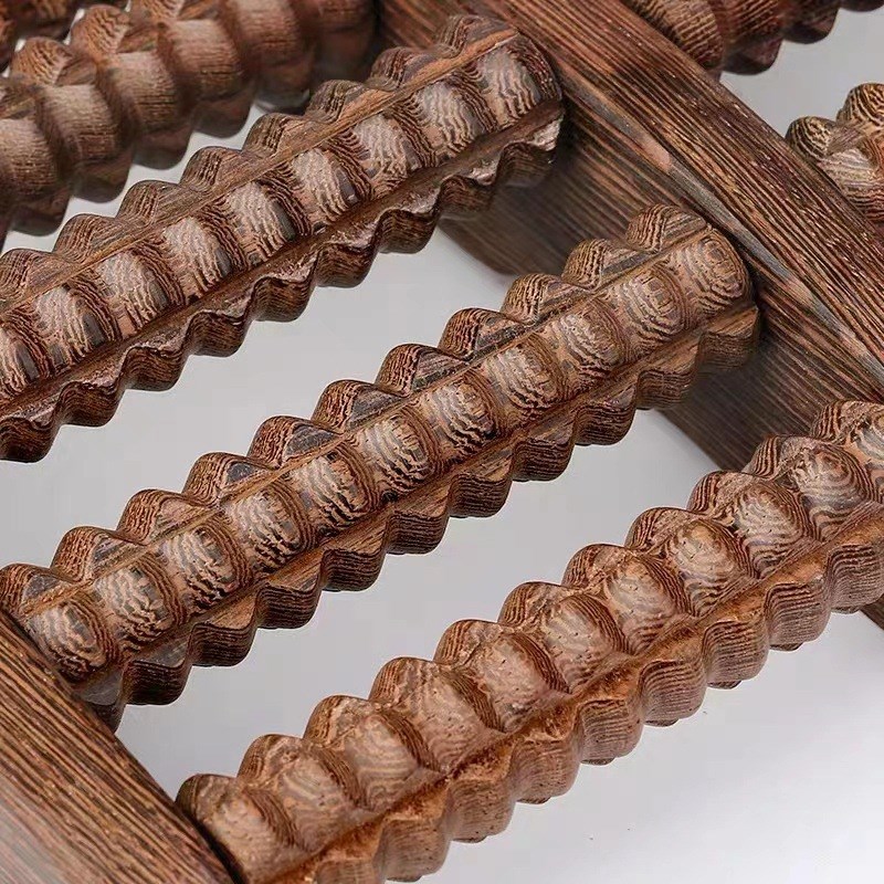 厂家鸡翅木足底按摩器五排滚轮脚底穴位足疗器足X部经络按摩器