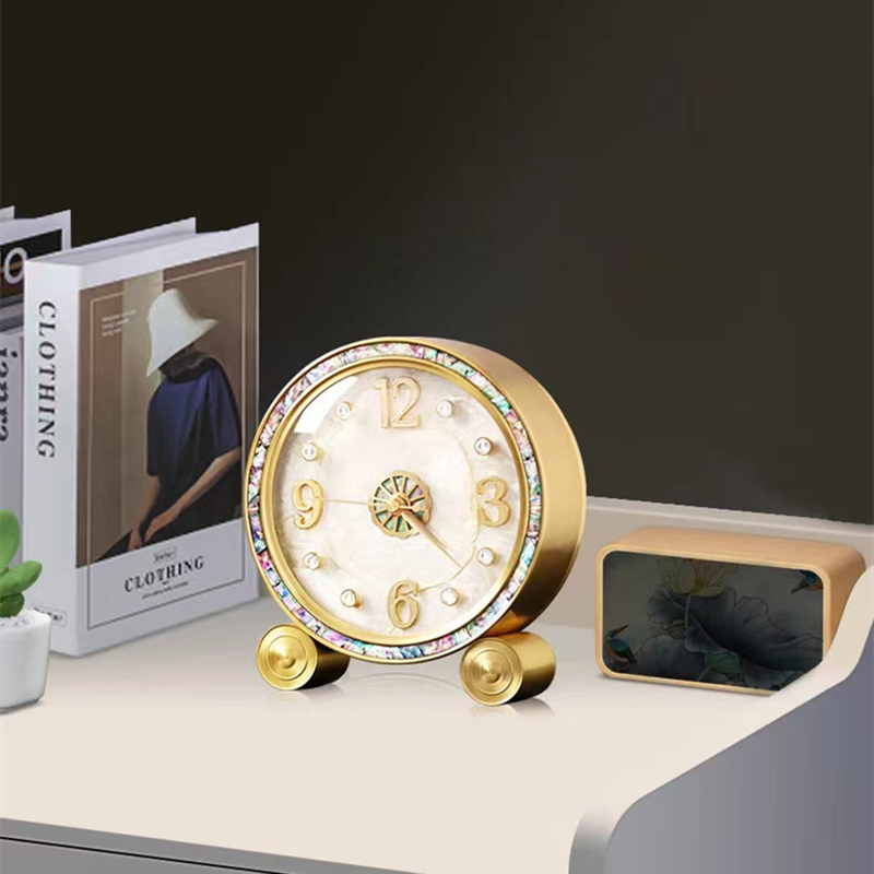 黄铜贝壳座钟高端家用装饰摆件时钟欧式I复古轻奢时尚台式石英钟