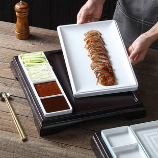 密胺盘子北京烤鸭片皮鸭分格餐具商F用饭店酒店长方形京酱肉丝拼