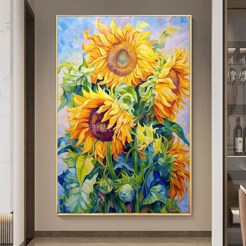 DIY方钻满钻钻石画梵高风格向日葵手工贴钻点钻十Y字绣带钻套件