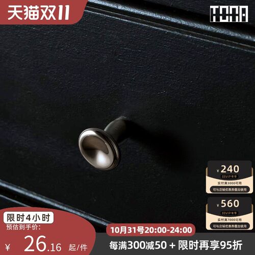 与朵同那TONA 钛银色单孔衣橱柜门抽屉拉手黄铜T把手中古风小拉手