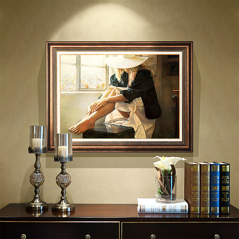 美式玄关装饰画人物油画客厅复古壁画单幅艺术挂画卧室餐厅墙画图片