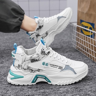春季男鞋新款透气高帮运动鞋男款韩版百搭小白增高跑步老爹鞋潮鞋