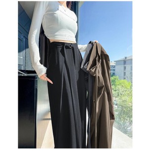 高级黑色气质西装 阔腿裤 女秋季 高腰搭配洋气小个休闲直筒拖地长裤