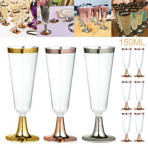 6Pcs 150ml Plastic Champagne Flutes Glasses Disposable Red W
