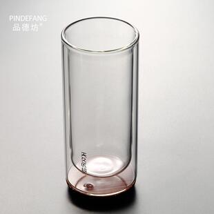 家用玻璃杯创意木底简约双层喝水杯子女牛奶杯花茶杯