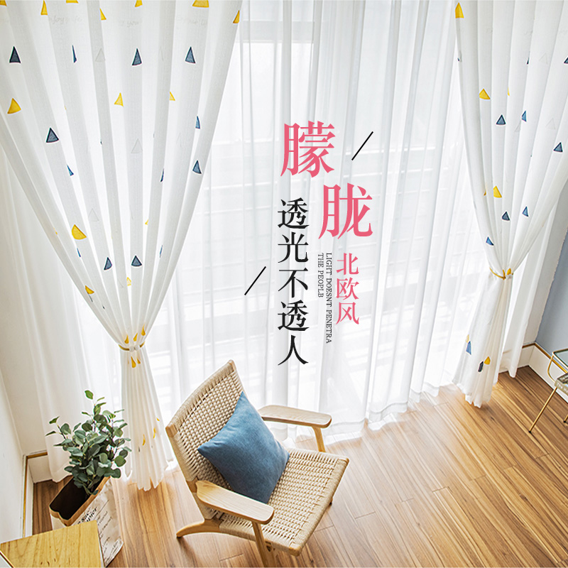 2021年新款透光不透人绣花窗帘纱防蚊防尘纱帘半遮光透气简约卧室