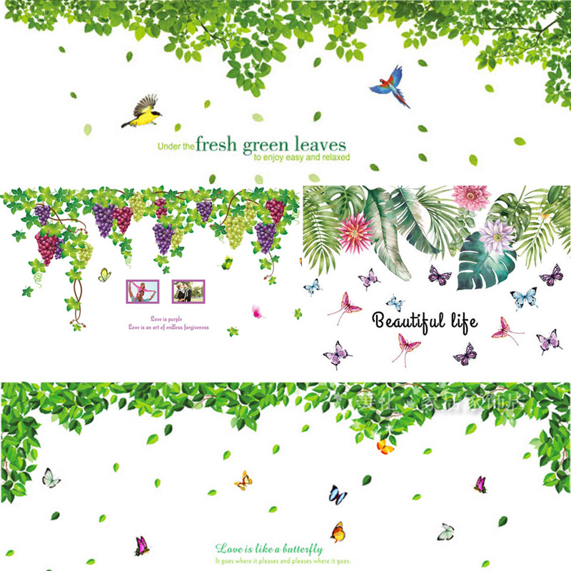 可移除大型自粘绿树叶墙贴纸客厅电视沙发背景墙装饰卧室床头贴画图片