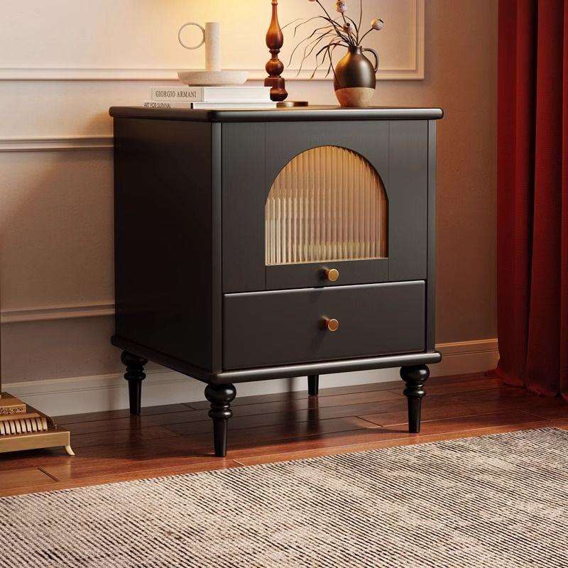 fLE美式复古实木床头柜卧室收纳家用储物柜小型中古风轻奢床边柜