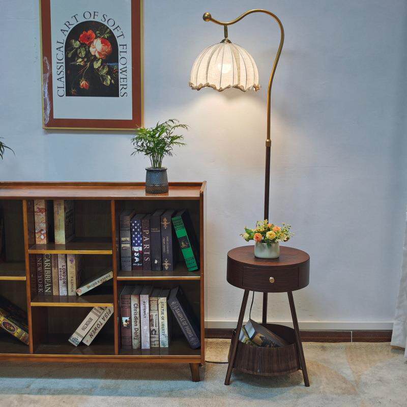卧室客厅落地灯氛围感床头边收纳置物台灯复古风沙发边茶几地灯