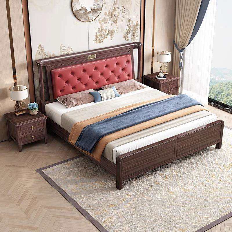 新中式乌金木实木床主卧现代简约中国风1.8米软靠双人大床储物床