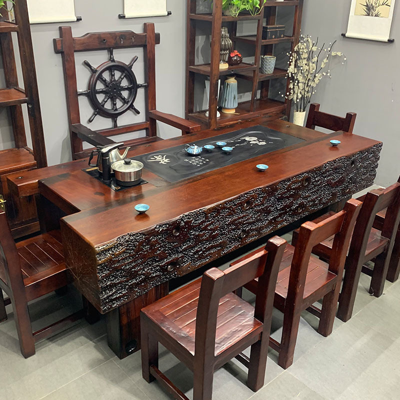 老船木龙骨茶道桌全套实木套装一体办公室喝茶家具功夫大茶台茶艺