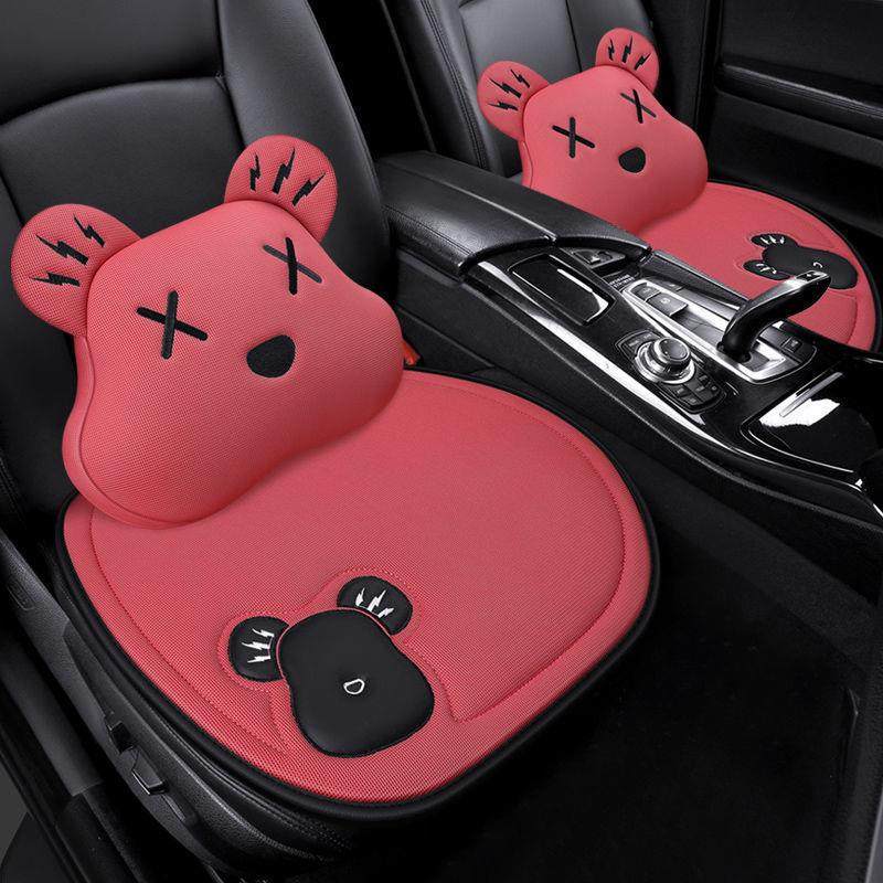 ∅汽车头枕腰靠夏季腰垫亚麻透气可爱三件套女神腰托卡通汽车坐垫