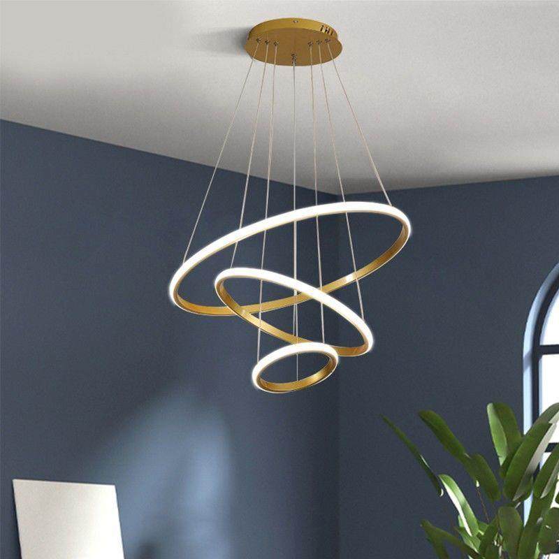 北欧餐厅灯极简创意个性灯饰网红圆环餐厅吊灯LED艺术客厅灯具