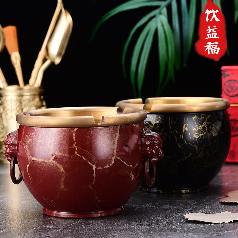 创意中式复古古铜制烟灰缸家用客厅防飞烟灰缸办公时尚摆件批发