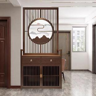 新中式实木玄关储物柜屏风隔断客厅现代艺术装饰镂空格栅遮挡进门