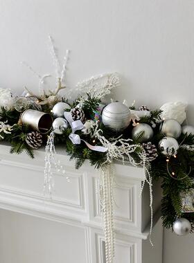 NUCHI圣诞高档银白色系藤条花环家居栏杆装饰品圣诞节布置