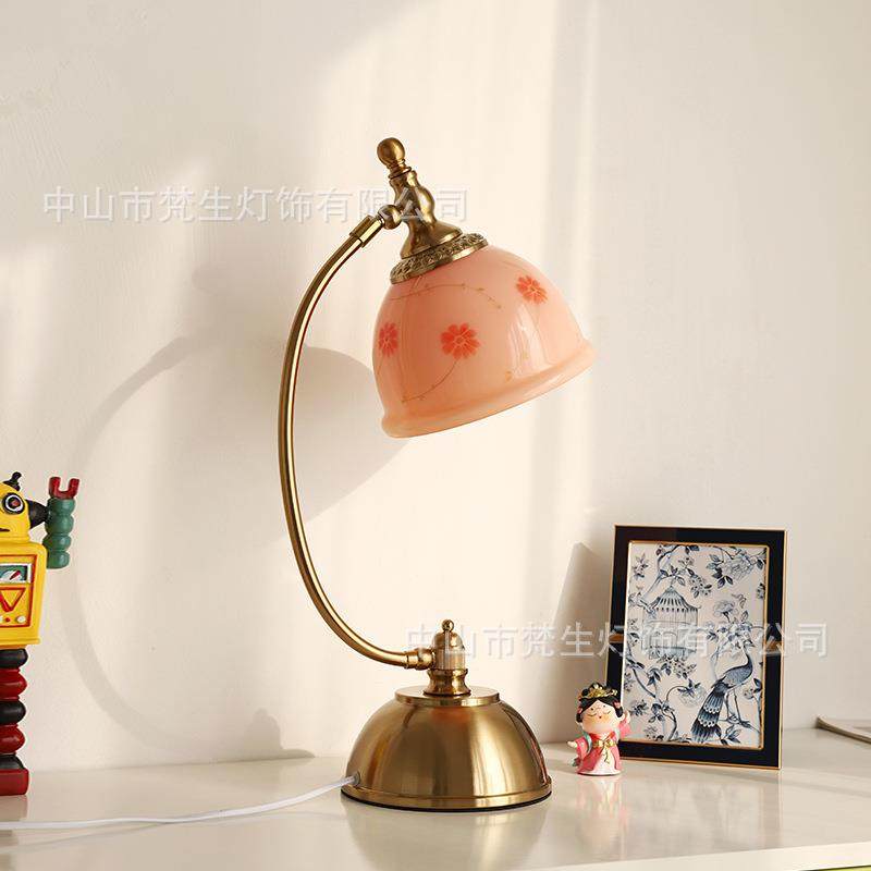 法式复古少女心床头台灯奶油粉花朵卧室书房美式氛围灯具