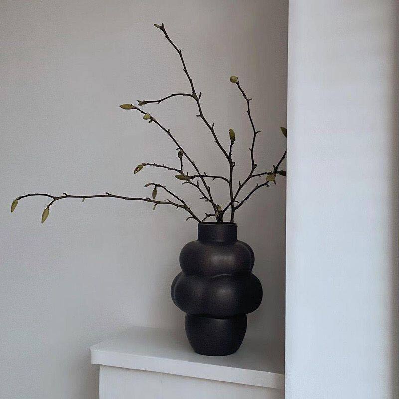 北欧简约泡泡白色黑色陶瓷花瓶摆件插花客厅餐厅样板间装饰摆件