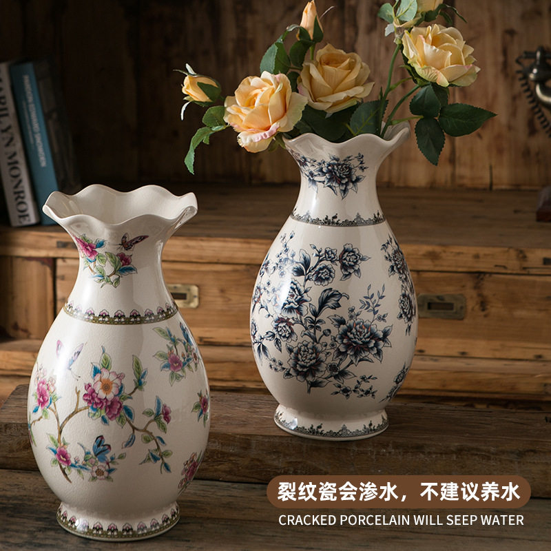 美式复古花瓶陶瓷别墅客厅插干花花器家居乔迁欧式装饰摆件青花瓷