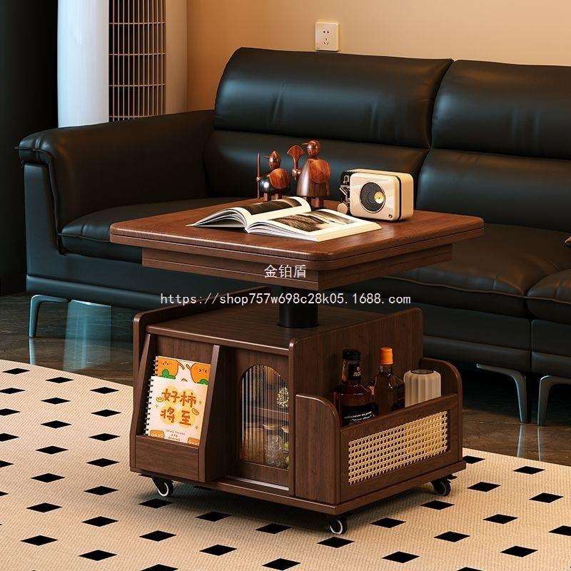 金铂盾小户型茶桌两用多功能沙发实木推车客厅移动升降茶几餐桌