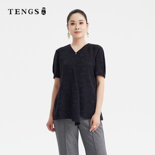 夏季 舒适时尚 TENGS滕氏女装 新款 轻奢感减龄优雅休闲风短袖 衬衫