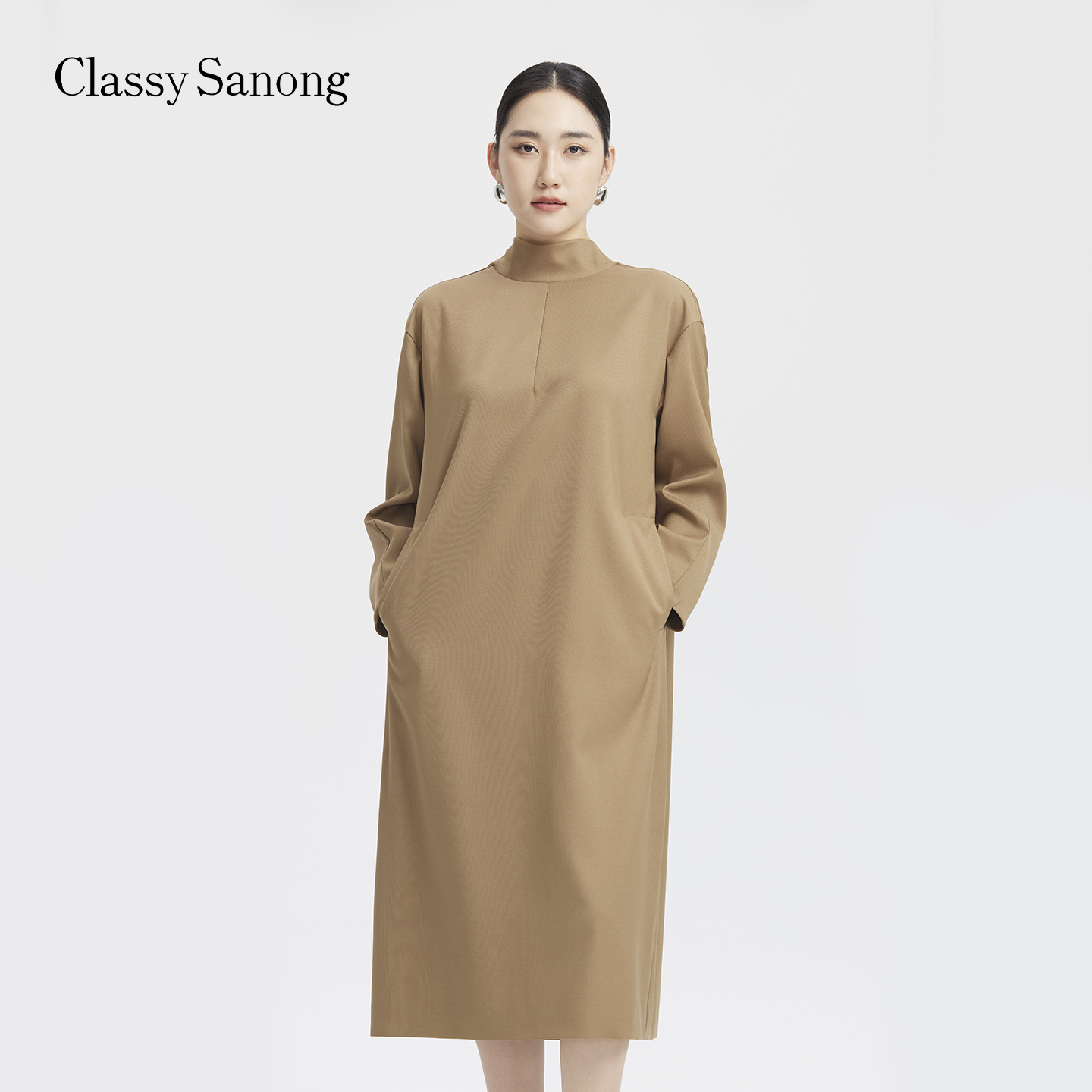 舒适百搭职场通勤纯色简约连衣裙