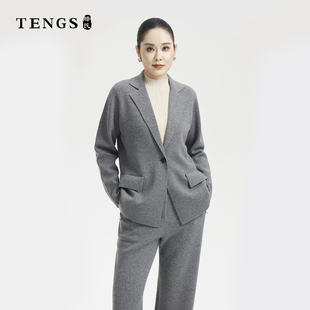 TENGS滕氏/织希秋冬新款舒适休闲职场通勤纯色修身百搭针织外套