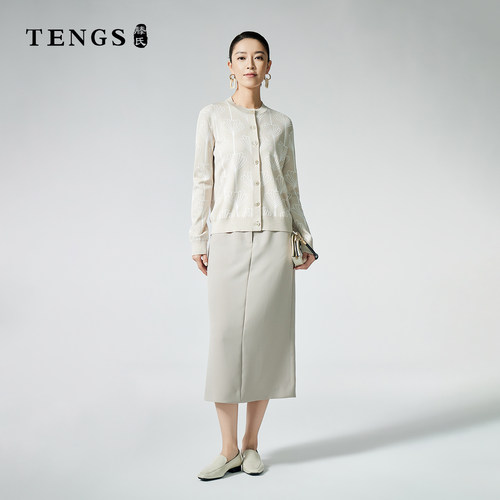 TENGS滕氏/织希女装新款春季优雅气质简约干练百搭长袖针织开衫