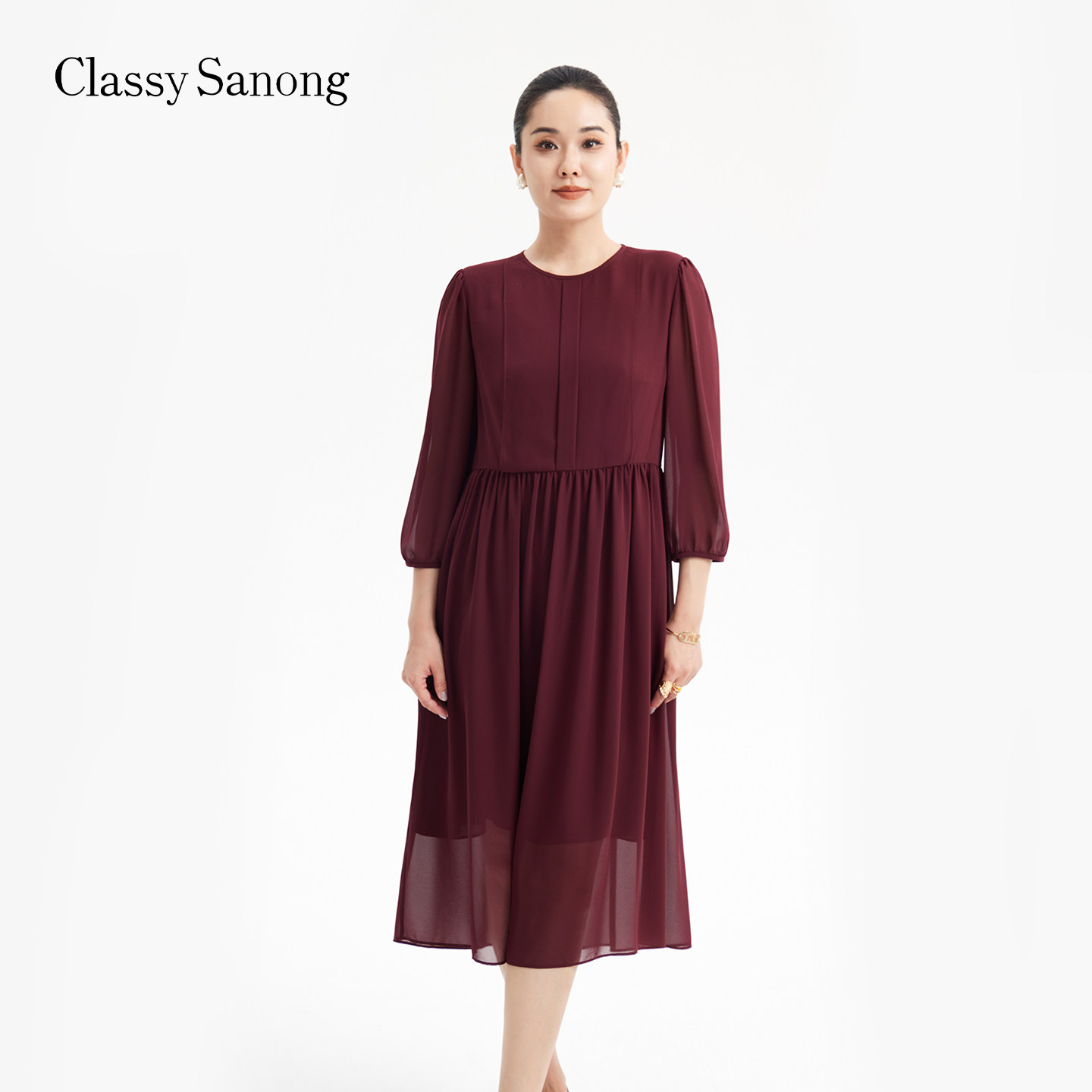 TENGS滕氏/萨侬夏季新款舒适时尚轻奢感减龄优雅休闲风连衣裙